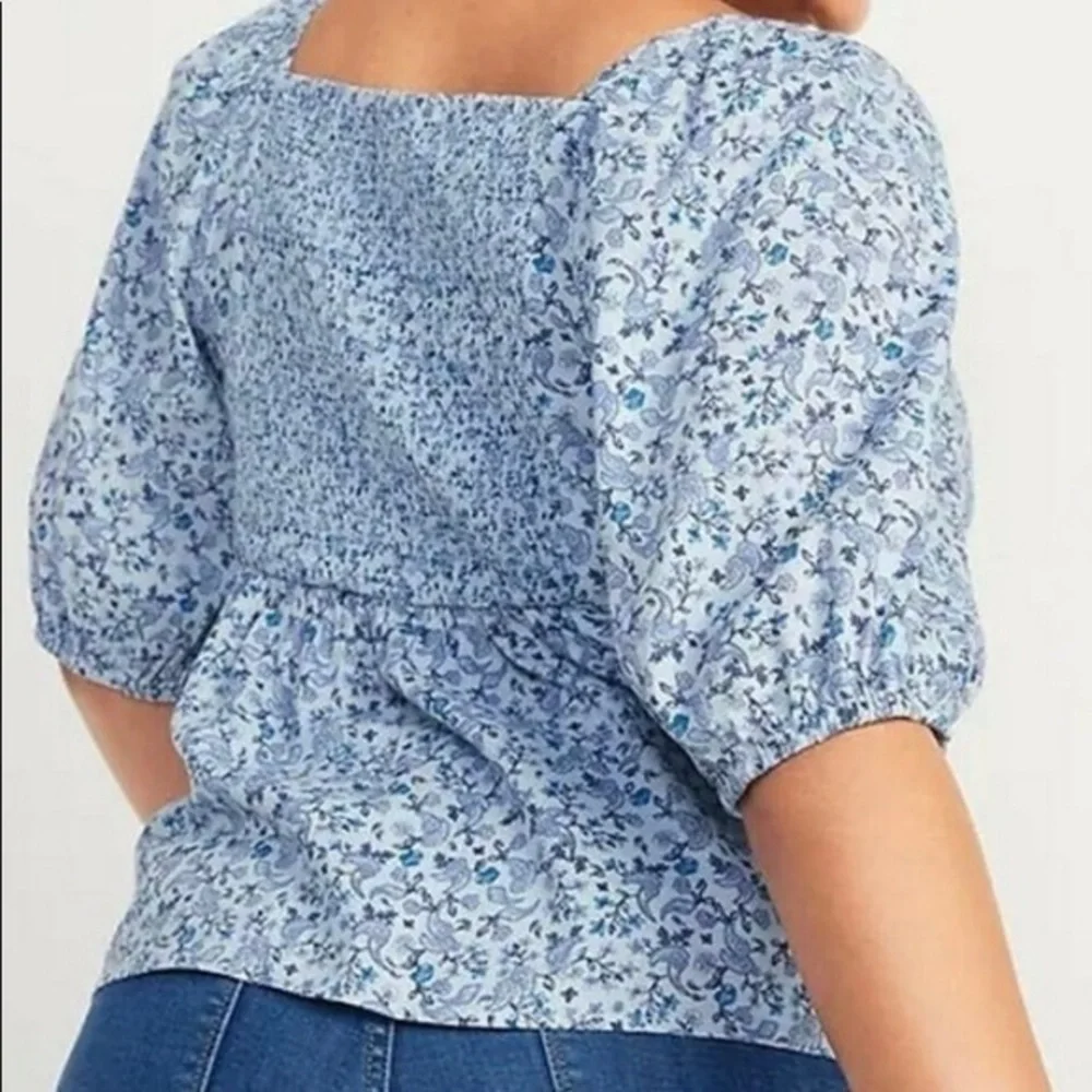 Old Navy Puff Sleeve Smocked Button Front Top